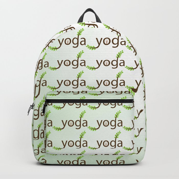 Yoga asana and green leaves typography Backpack