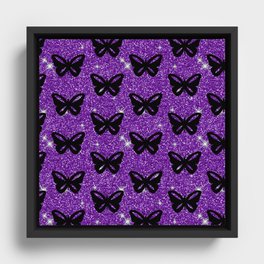 Black Butterflies Purple Glitter Insect Animals  Framed Canvas