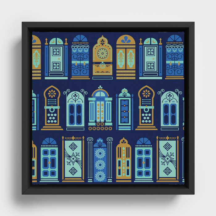 Moroccan Doors – Navy Palette Framed Canvas