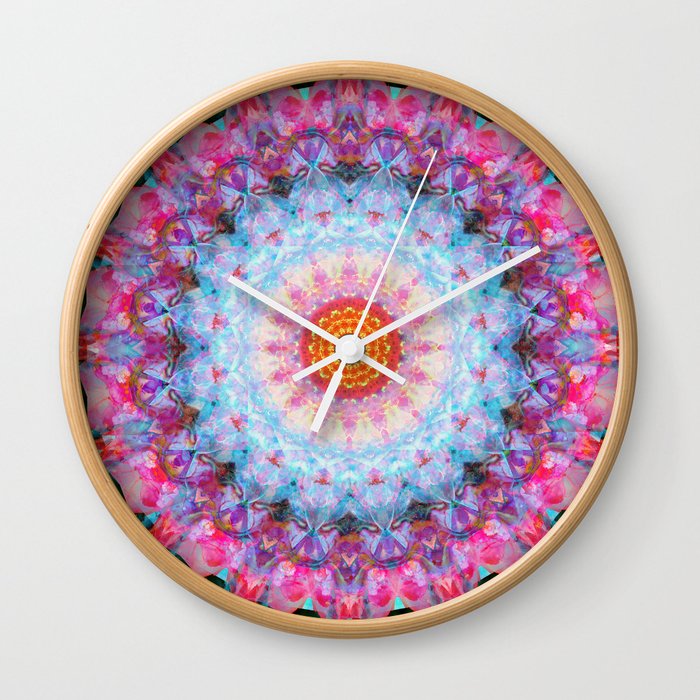 Feather Light Pink and Aqua Mandala Art by Sharon Cummings Wall Clock