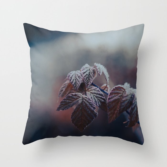Frosty Leaves Throw Pillow