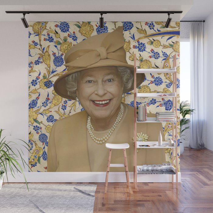 QUEEN ELIZABETH II with Vintage Gold Tapestry Wall Mural