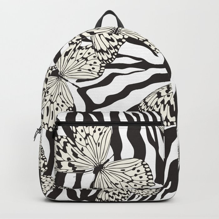 Seamless vintage multicolor butterflies pattern. Butterfly on zebra design. Trendy animal motif wallpaper. Fashionable background Backpack