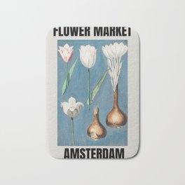 Flower Market Amsterdam Vintage Watercolor Tulips Abstract Floral Bath Mat