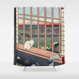 Utagawa Hiroshige Japanese Woodblock Cat Shower Curtain