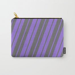 [ Thumbnail: Purple and Dim Grey Colored Pattern of Stripes Carry-All Pouch ]