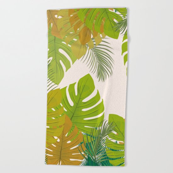 Tropical leaves Beach Towel