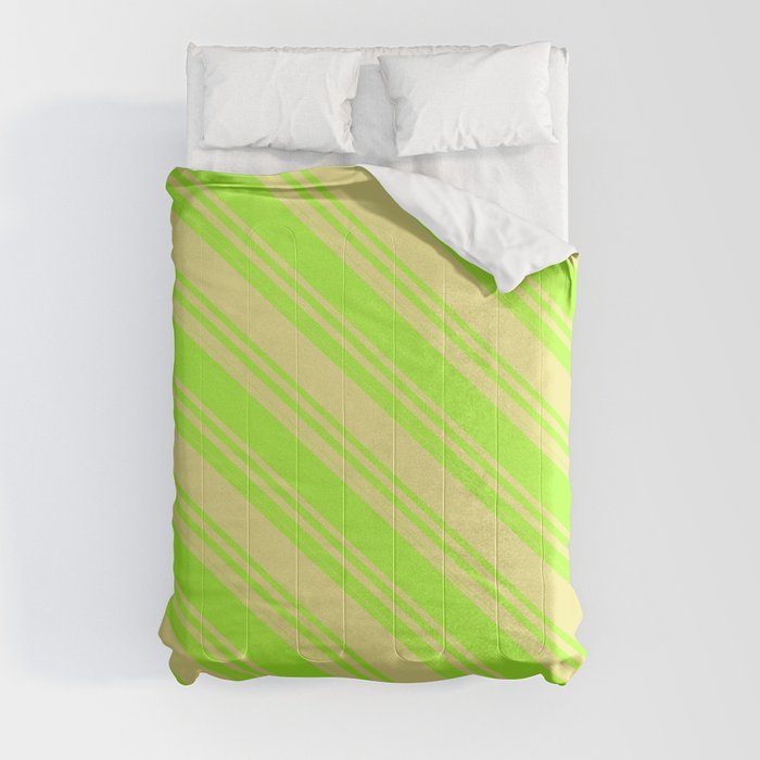 Light Green and Tan Colored Striped/Lined Pattern Comforter