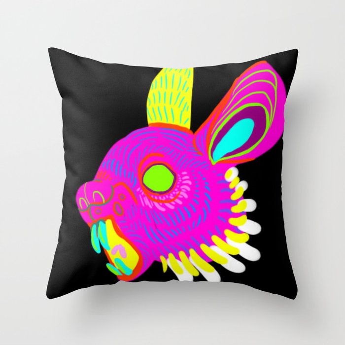 Neon Rabbit Throw Pillow
