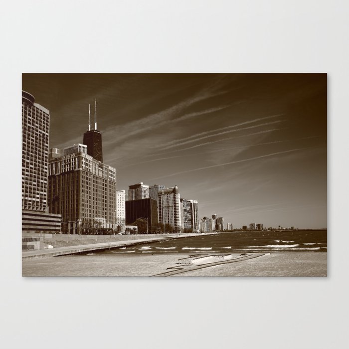 Chicago Skyline and Beach 2010 #2 Sepia Canvas Print