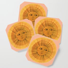 Sun Drawing Gold and Pink Coaster