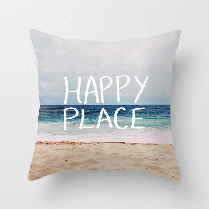 My Happy Place (Beach) Throw Pillow