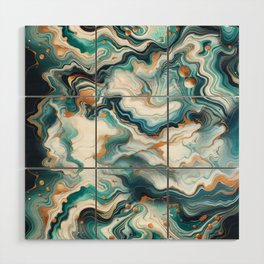 Teal, Blue & Gold Marble Agate  Wood Wall Art