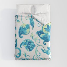 Exotic Oriental Chintz Teal Floral Pattern Duvet Cover