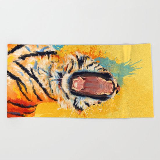 Wild Yawn - Tiger portrait Beach Towel