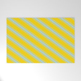 [ Thumbnail: Yellow & Light Blue Colored Lined/Striped Pattern Welcome Mat ]