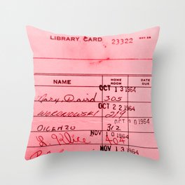Library Card 23322 Pink Throw Pillow