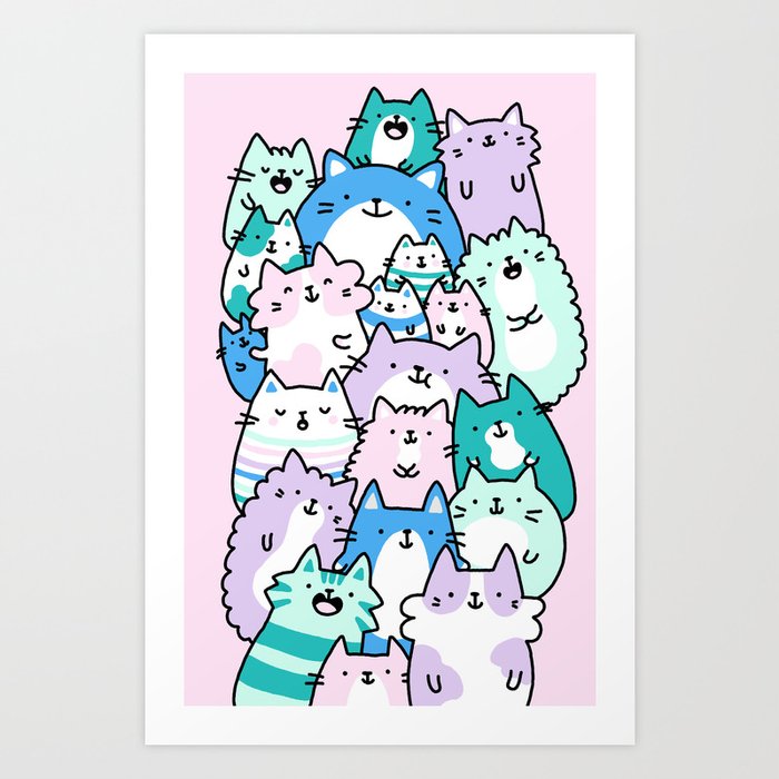 Pastel Pile of Cats Art Print