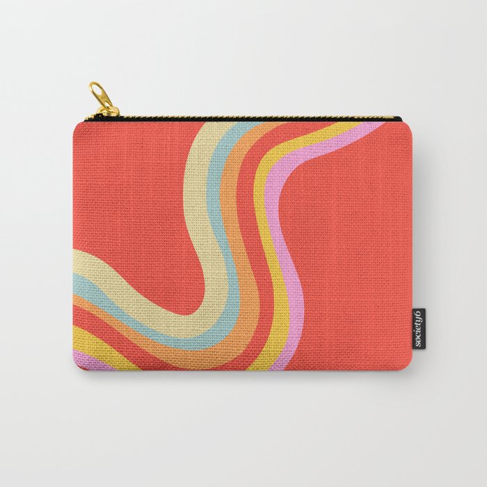 Groovy 70s Retro Rainbow flow on Red Carry-All Pouch