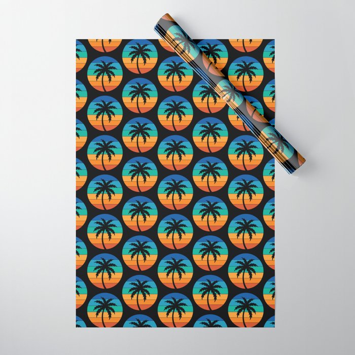 Retro Travel Poster, Rainbow Sunrise Wrapping Paper