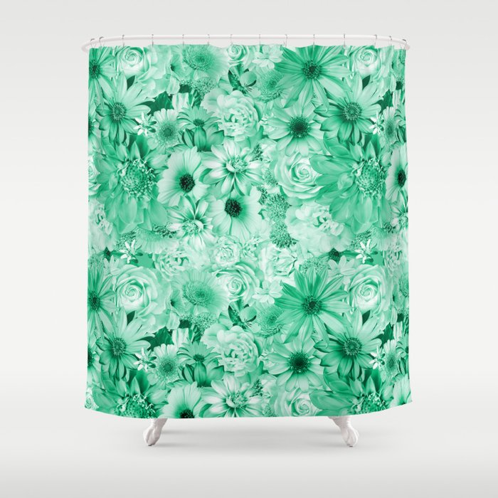 viridian green floral bouquet aesthetic cluster Shower Curtain