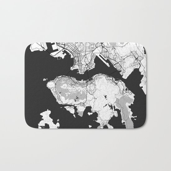 Hong Kong Map Gray Bath Mat