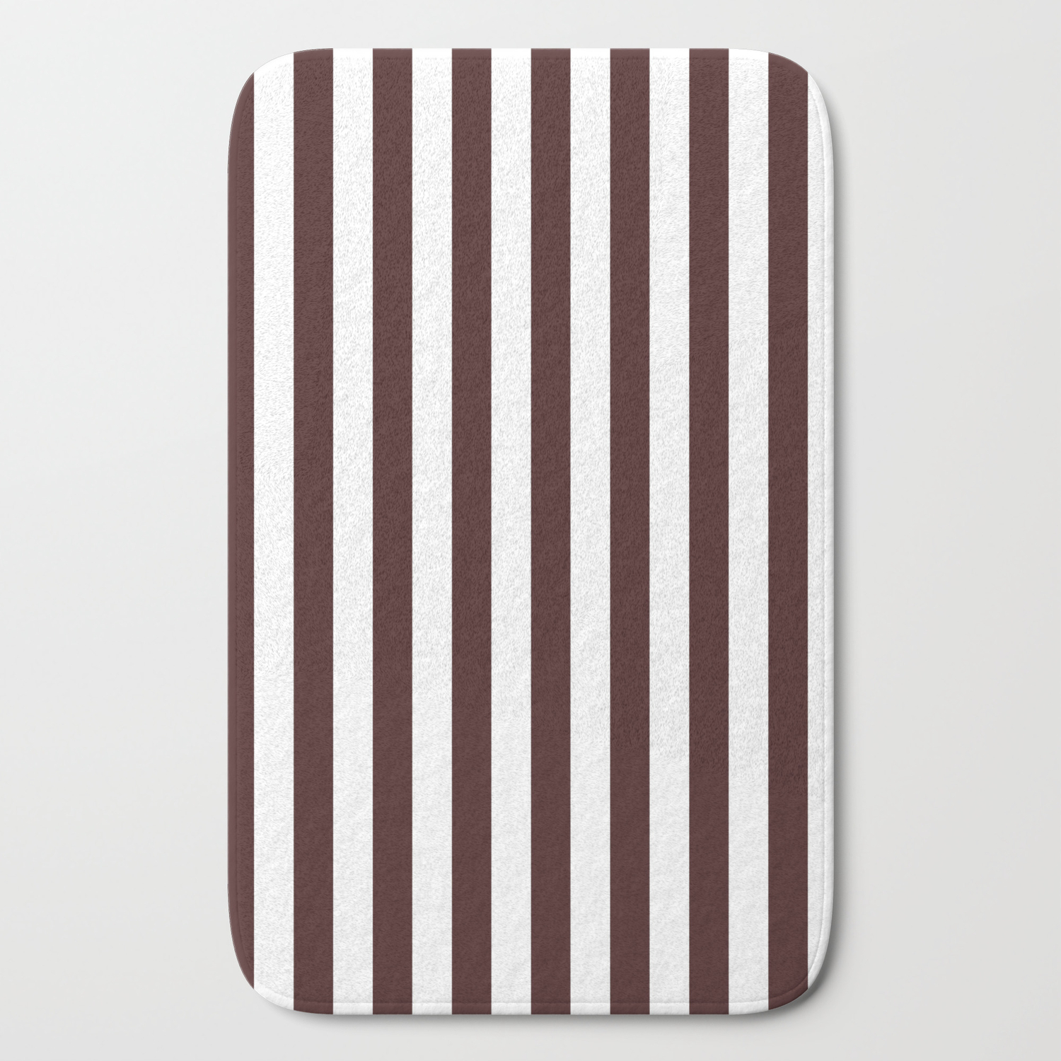 Narrow Vertical Stripes White And Dark Sienna Brown Bath Mat By