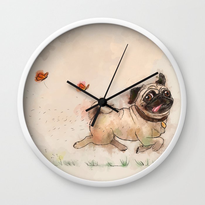 The Furminator pug watercolor like art Wall Clock by Thubakabra