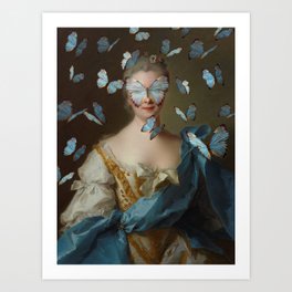 Lady with Blue Butterflies Art Print
