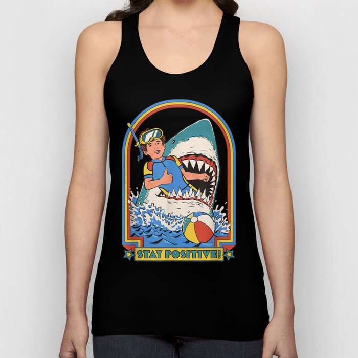 Stay Positive Shark Attack Vintage Retro Comedy Funny Tank Top