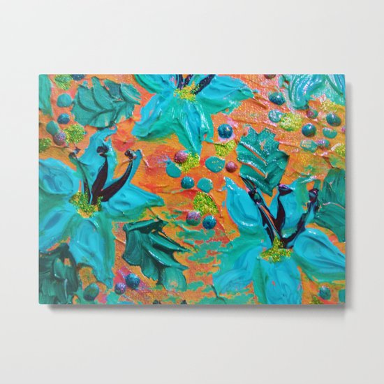BLOOMING BEAUTIFUL 2 - Modern Abstract Acrylic Tropical Floral Painting, Home Decor Gift for Her Metal Print