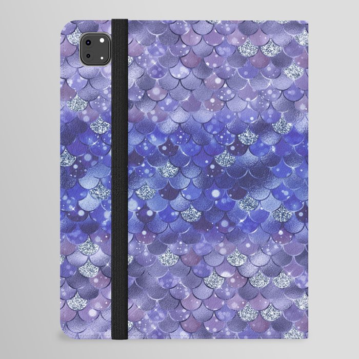 Navy Blue Mermaid Pattern Metallic Glitter iPad Folio Case