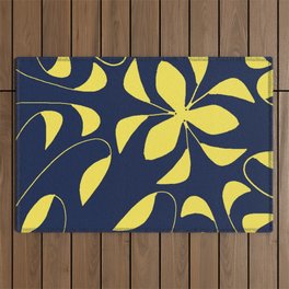 Leafy Vines Yellow and Navy Blue Outdoor Rug