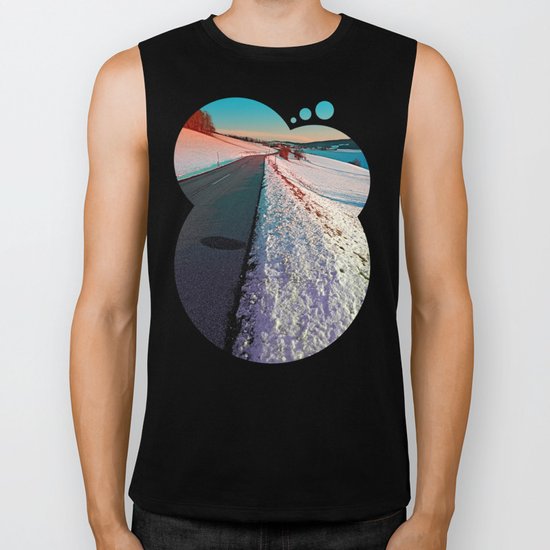 Winter road in vibrant colors Biker Tank