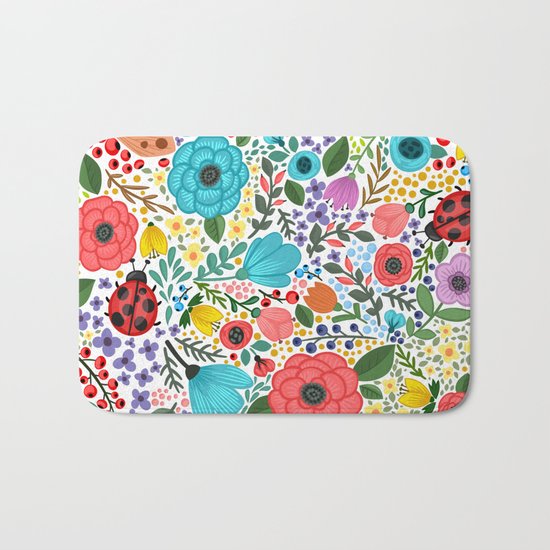 Colorful Vintage Spring Flowers Bath Mat