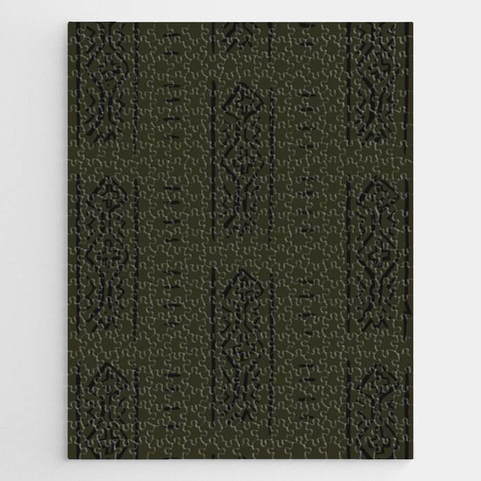 Mud Cloth Mercy Forest Green and Black Pattern  Jigsaw Puzzle