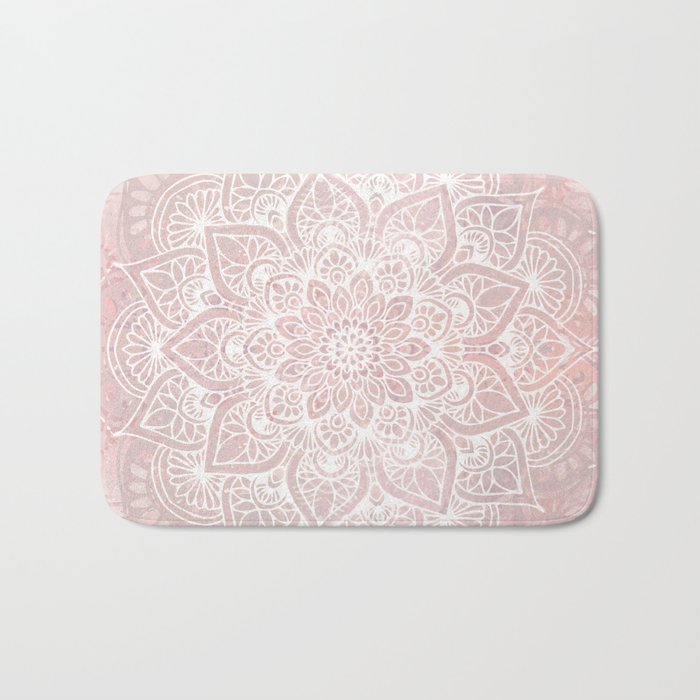 Mandala Yoga Love, Blush Pink Floral Bath Mat