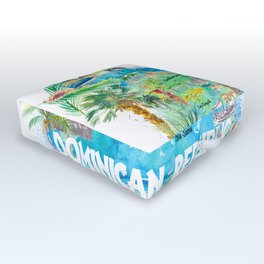 Dominican Republic  Illustrated  Travel  Map  with  Roads  and  Highlights Outdoor Floor Cushion