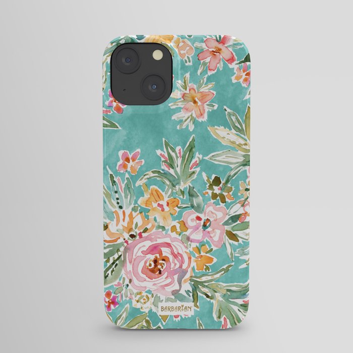 SELF MADE Colorful Aqua Floral iPhone Case