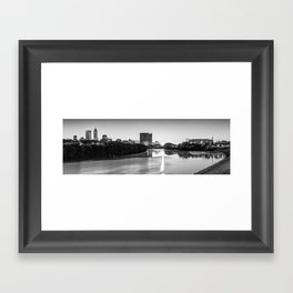 Indianapolis Panoramic Skyline - White River Black and White Framed Art Print