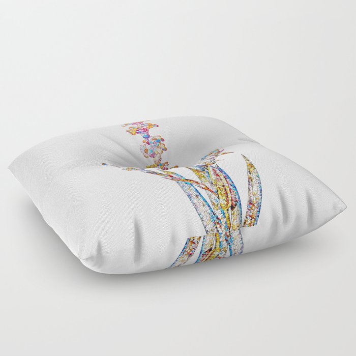 Floral Pale Yellow Eyed Grass Mosaic on White Floor Pillow