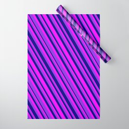 [ Thumbnail: Purple, Blue & Fuchsia Colored Lined Pattern Wrapping Paper ]