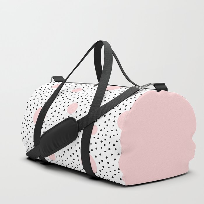 Pink And Black Modern Polka Dot Pattern Duffle Bag