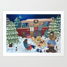 winter camping christmas card Art Print