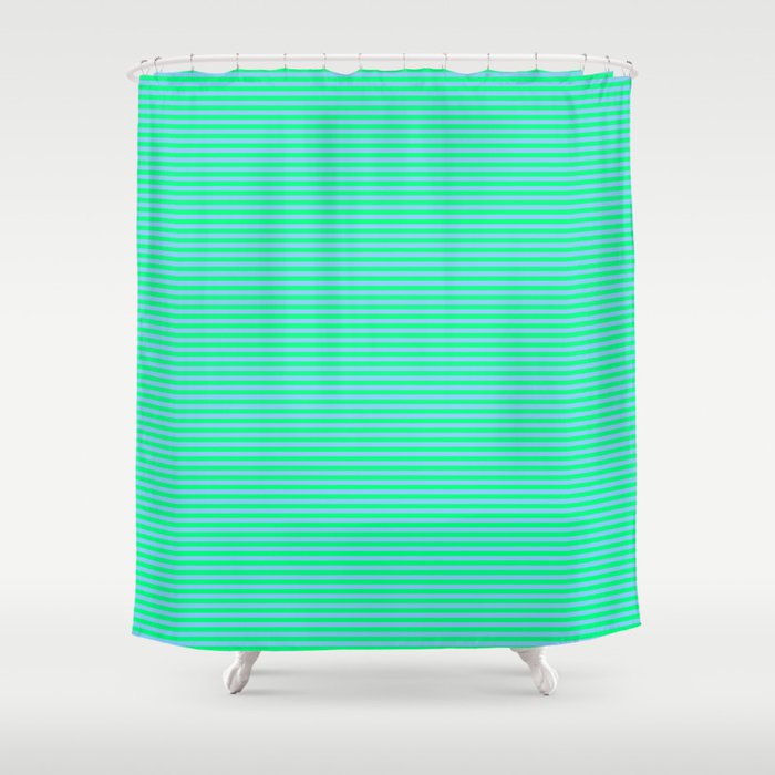 Green and Light Sky Blue Colored Stripes/Lines Pattern Shower Curtain