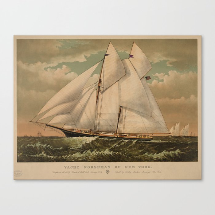 Vintage Schooner Yacht Illustration (1882) Canvas Print
