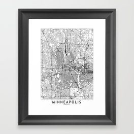 Minneapolis White Map Framed Art Print