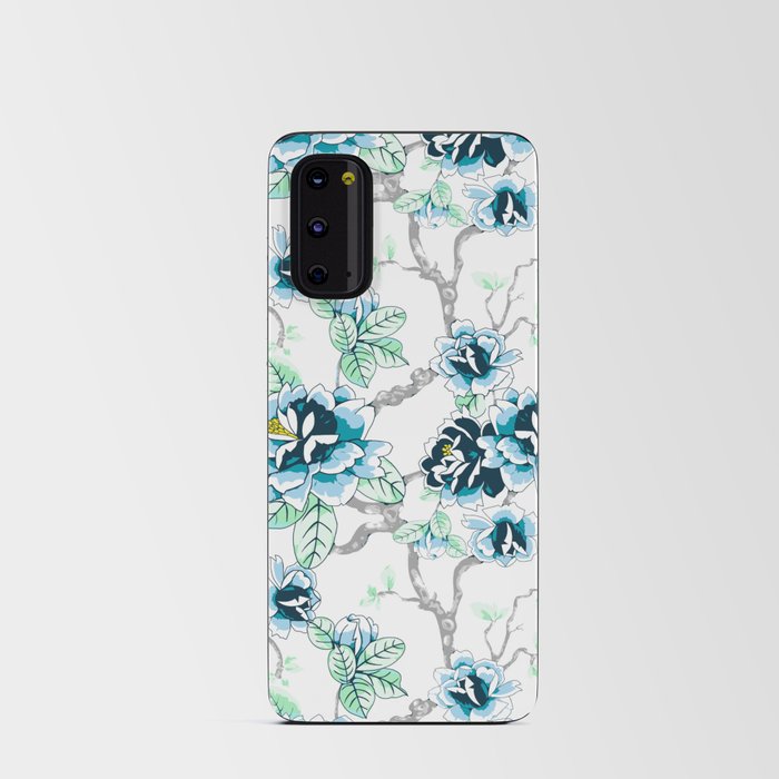 Spring Flowers Pattern Blue Soft Green on White Android Card Case