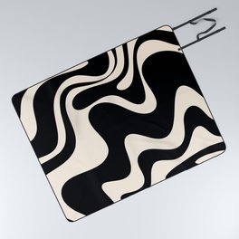 Retro Liquid Swirl Abstract in Black and Almond Cream 2 Picnic Blanket