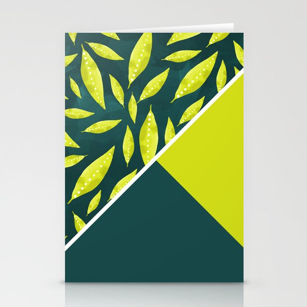 Neon green leaves color block Stationery Cards